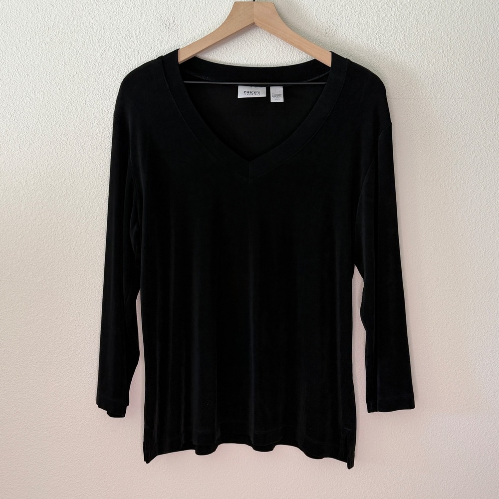 CHICO'S Women Top Travelers V-Neck Minimalist Classic Basic Size 3